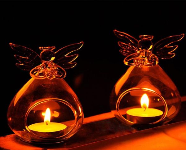 Bougeoir en verre de cristal d'ange romantique suspendu lanterne de lumière de thé chandelier brûleur Vase bricolage décoration de fête de mariage 7091314