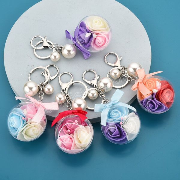 Porte-clés suspendu en boule de fleurs artificielles, romantique, créatif, en acrylique, fleur immortelle, cadeau de saint valentin, vente en gros