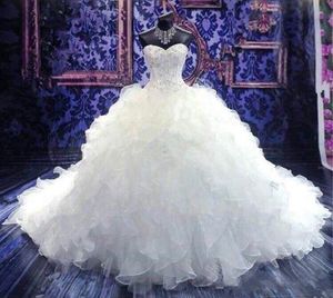 Romantische Baljurk Trouwjurken 2018-2019 Ruches Organza Court Trein Bruidsjurken Sexy Strapless Lace Up Wedding Vestidos Custom Made