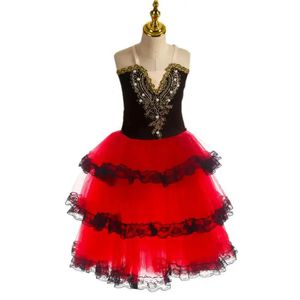 Romantische ballet tutu rok voor meisjes kinderen rode Spaanse jurk voor volwassen vrouwen zachte tule lange jurk performance ballerina kostuums 240412