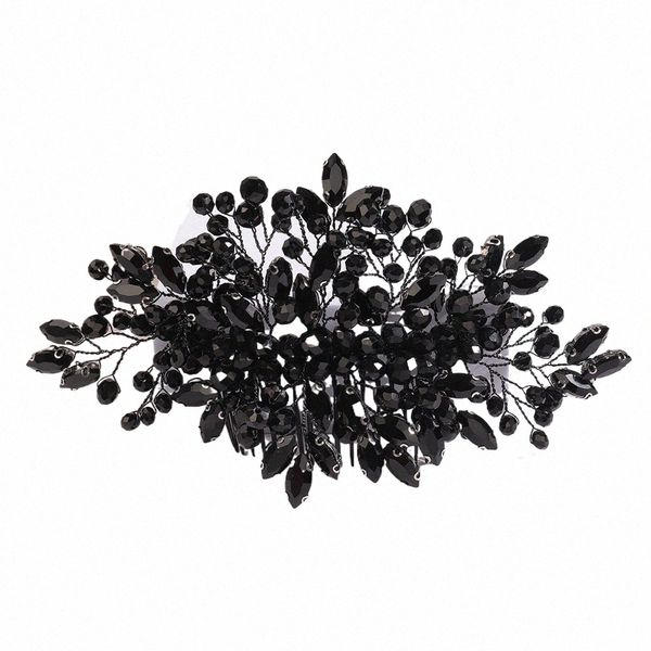 Romántico negro Rhineste Crystal Halen Cuellos de novia Combinados a mano Acacios de boda vintage Tiara Women Party A7L9#