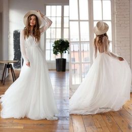 Bohemian Bohemian Bridal Lace Boho Robes Mariage à manches longues 2019 Summer Beach Sexy Open Back Réception Robes A Line 0510