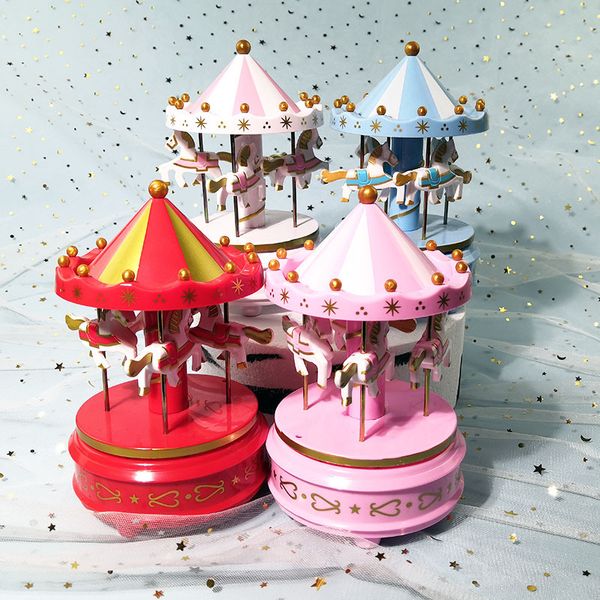 Romantique Carrousel Noël Nouvel An Fête Creative Cuisson Gâteau Ornements Décoratifs Boîte À Musique Scène Habiller Cadeau D'anniversaire Jouets À Remonter