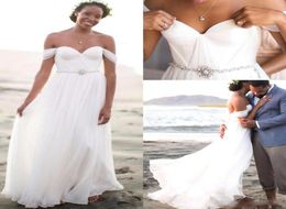 Vestidos de novia de la playa de gasa romántica plisados del hombro 2016 Summer Long Long Bridal Dresses Bohemian Boho Wedding Weddings con B8316592