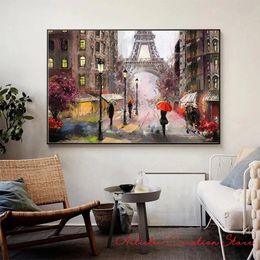Romantische stad voetganger Paris Eiffeltoren landschap abstract canvas olieverfschildering poster muur foto voor woonkamer thuisdecoratie