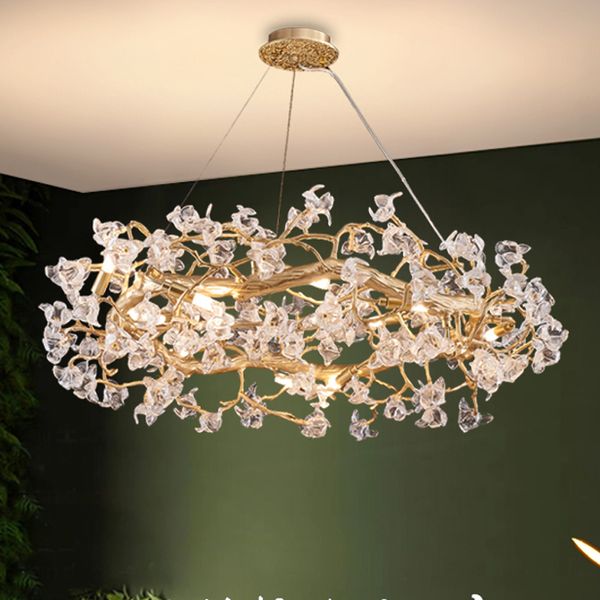 Lustres En Cristal Romantiques Fleur Artistique Lustre Rond Lumières Luminaire Américain Moderne Lampes Suspendues Européenne Art Déco Droplight Diamètre 60cm à 120cm