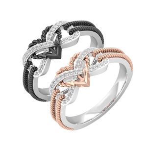 Romantique cristal Zircon infini en forme de coeur anneaux pour femmes hommes Rose argent plaqué mariage bagues de fiançailles bijoux de mode