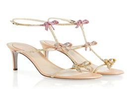 Design romantique Renes Caterina Stiletto talon Jewel Sandales Chaussures femme 039 BEAUTURE BRIDALS BOW CRIST CRISTAL LAMY HIGH1932364