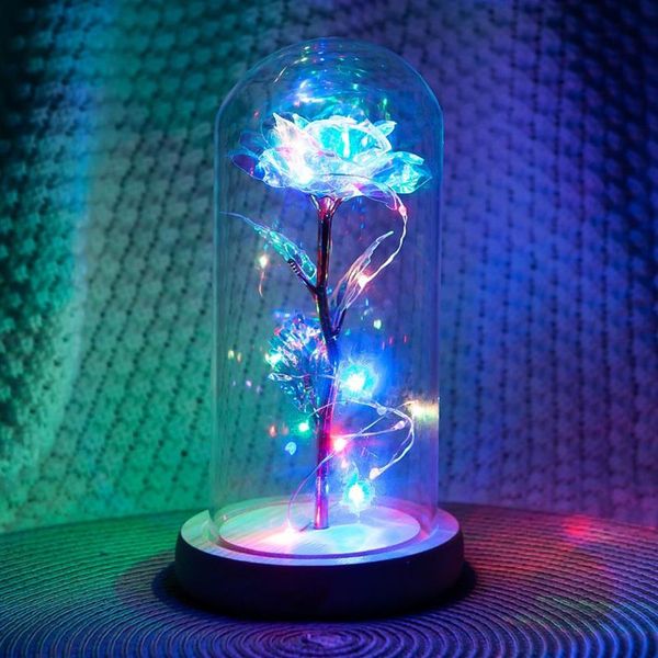 Lampe LED à batterie avec couvercle en verre, lumière éternelle romantique, fleur de Rose, la belle et la bête, cadeau d'anniversaire, de saint-valentin, pour mère, décoration187r