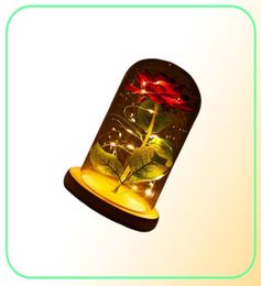 Couverture de verre de fleur de rose éternelle éternelle beauté et bête lampe à lad lampe de batterie LED Valentine039 Journée Mère cadeau Home Decorati6389061