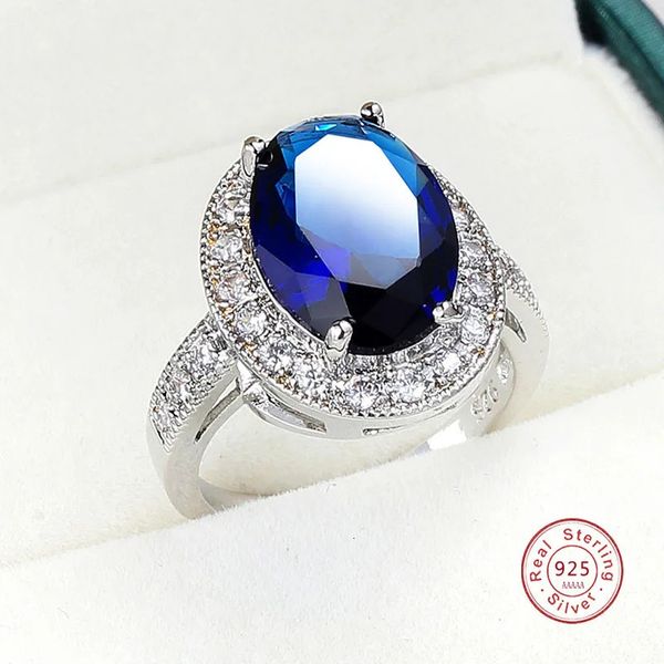 Romantique Femme 1 Zircon Stone Ring 925 Sterling Silver Blue AAA Mosaic Solitaire Promes