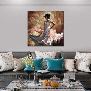 Romantique figuratif toile Art blanc Flanmenco peint à la main à l'huile oeuvre de danse espagnole décor moderne pour retraite Spa