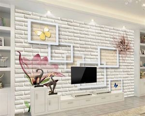 Romántico floral 3d papel tapiz moderno minimalista pintado a mano flores y mariposas pared de ladrillo romántico paisaje mural papel tapiz