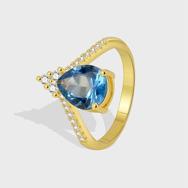 Romantique France Style Bleu Zircon Anneau Bijoux Mariage Fiançailles Cadeau Anneaux