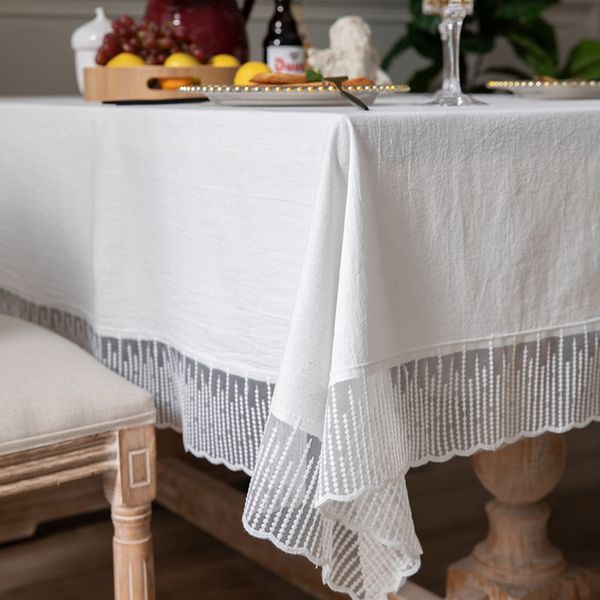 Romantique français dentelle nappe blanche couleur unie table à manger coiffeuse décor tissu Festival mariage décor couverture de Table