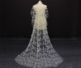 Velo de novia romántico de encaje completo, una capa, apliques florales 3D, accesorios nupciales, velos largos para Bride3956990