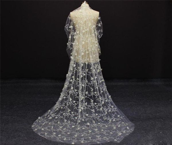 Voile de mariage romantique en dentelle complète, une couche, avec des Appliques florales 3D, accessoires de mariée, longs voiles pour Bride3956990