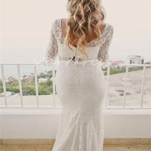 Robe de mariée romantique Fulllace élégante deux pièces Boho robe de mariée 2024 à manches longues dos nu rustique pays jardin robes de mariée Illusion cou plage vestido de noiva