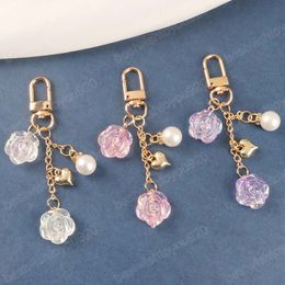 Porte-clés romantique en perles de cœur pour femmes, breloque en résine, fleur, pour sac de Couple, pendentif suspendu, accessoires cadeaux