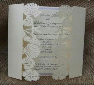 Tarjetas de invitación de boda de conchas de estrellas de mar huecas románticas Tarjeta de invitación imprimible para fiesta personalizada con tarjeta de sobre para 200 P3133546