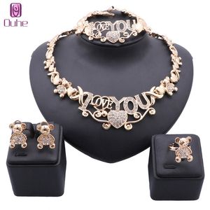 Romantische Italiaanse sieraden I Love You Bear Crystal Sieraden Sets Women Big Necklace Bracelet Earring Ring Sieraden Set