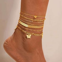 Ensemble de bijoux romantiques à la mode, 7 pièces, avec pendentif papillon, chaînes de pieds