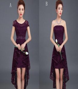 Romantique dentelle haut bas robe de demoiselle d'honneur à lacets violet 2017 robe de soirée élégante courte devant longue dos 9497462