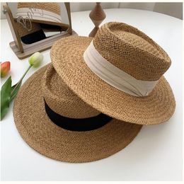 Chapeau de soleil en paille avec ruban pour femmes, romantique, haut d'été pour célébrités du Web, bronzage, vacances, plage, voyage, bord avare, Hats268w