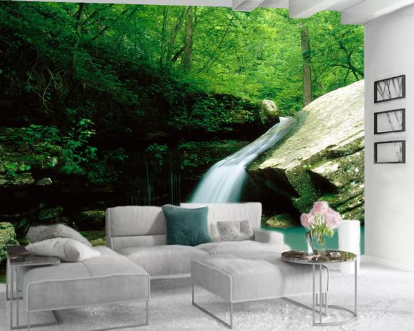 Paysage romantique 3d Papier Peint Mural 3d Chambre Papier Peint Énorme Rocher Cascade 3d Papier Peint Paysage dans Stickers Muraux