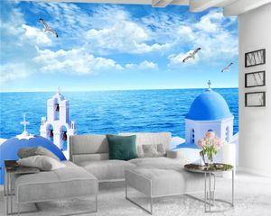 Paysage romantique 3d papier peint beau château blanc au bord de la mer intérieur TV fond décoration murale papier peint Mural