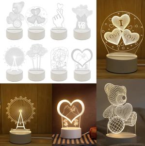 Romantique amour 3D acrylique lampe à Led pour la maison enfants veilleuse lampes de Table fête d'anniversaire décor saint valentin lampe de chevet