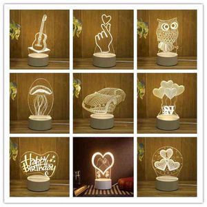 Romantique Amour 3D Acrylique LED Night Light Bureau Enfants Cadeau De Vacances Décoration Chambre Lampe De Table De Chevet H220423