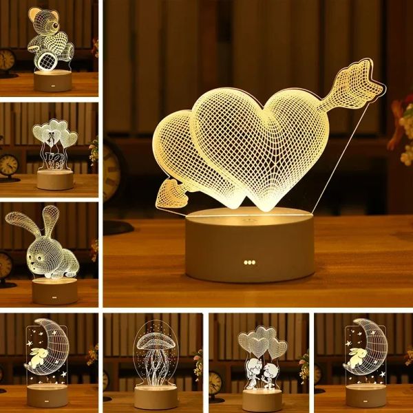 Amor romántico Lámpara 3D Globo en forma de corazón Acrílico LED Luz de noche Lámpara de mesa decorativa Día de San Valentín Novia Esposa Regalo LT790