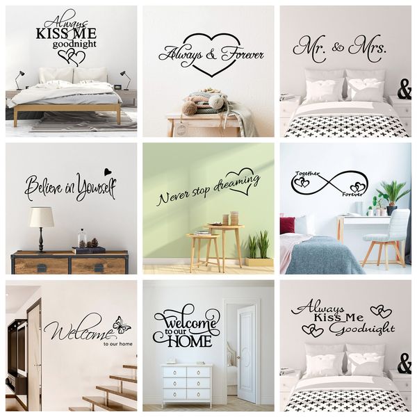 Pegatina de pared de amor romántico siempre para siempre para decoración de dormitorio, pegatinas de decoración para sala de estar, Mural, calcomanías de pared extraíbles, decoración