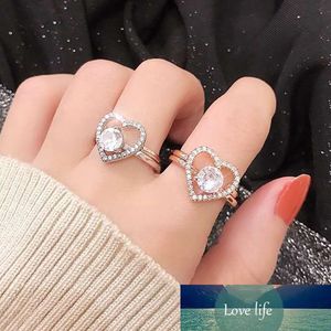 Romantische liefde hart 2 in 1 open ring mode charm zirkoon opening verstelbare ringen voor vrouwen sieraden cadeau anillos mujer bague