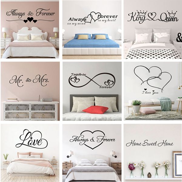 Adhesivo de pared de amor romántico para la decoración del dormitorio del hogar, pegatinas de decoración para el salón, calcomanías de pared, decoración Mural extraíble HL222