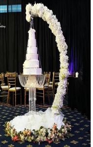Romantische luxe metalen boog draperen kroonluchter taart staan schommel voor taart topper decor middelpunt kroonluchter bruiloft evenement pa7502606