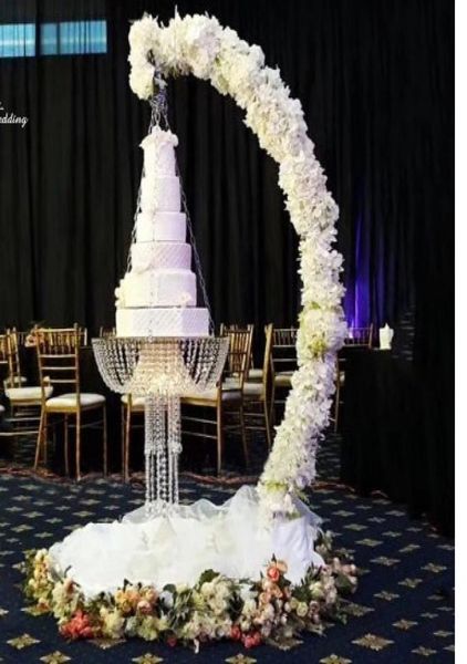 Romantique luxe métal arc drapé suspendre lustre gâteau stand balançoire pour gâteau topper décor pièce maîtresse lustre événement de mariage pa1027109