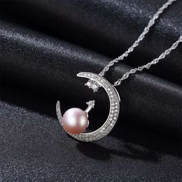 Romantische micro -set zirkoon maan zoetwater parel hanger ketting nobele smaak dames zilveren sexy kraag keten luxe sieraden cadeau groothandel b369