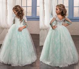 Robe de fille de fleur vert menthe romantique pour les mariages en tulle avec dentelle dos ouvert robe de bal robes de concours de première communion pour les filles3568825