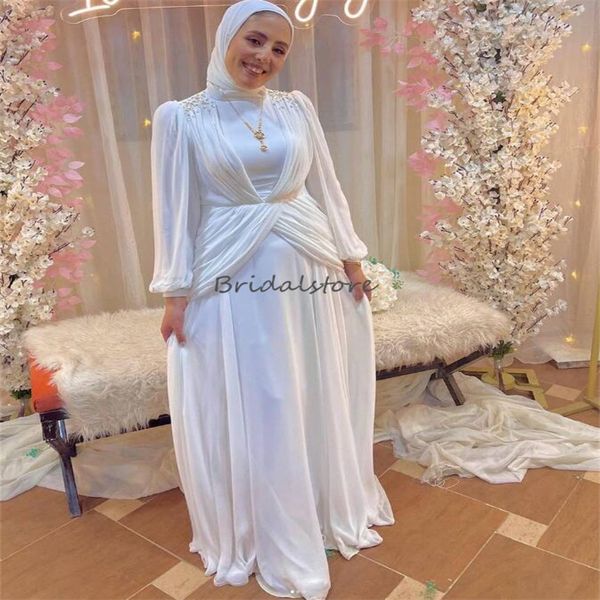 Robes De Mariée Musulmanes Romantiques 2024 Élégant Cristal À Manches Longues Boho Robe De Mariée Gatsby Civil Beach Robes De Mariée Robes Novias Turquie Dubaï Robes De Mariee