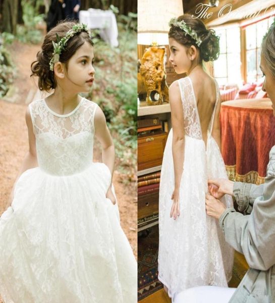 Nueva llegada romántica Boho país vestidos de niña de flores para bodas Vestido formal de boda con gradas de encaje barato Vestido formal personalizado Ma8278486