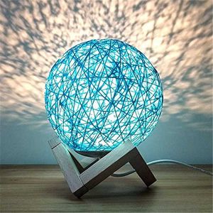 Romantisch nachtlamp Dimable Creative Ins Wind STARRY TABEL LAMP SLAAPKAMER Bedder Lamp Fantasie Rattan Ball Moon Light Y0910