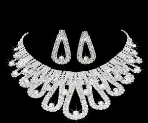 Romantische parel designer sieraden met kristal twee stukken oorbellen ketting strass Rhinestone bruiloft bruids sets sieraden set2480411