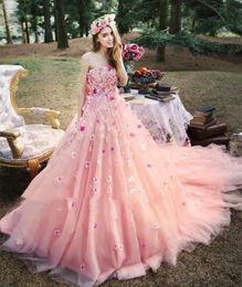 Romantische roze bloemen Quinceanera jurken een lijn strapless lange tule prom jurk dromerige lente speciale gelegenheid dragen zoete 15 jurk