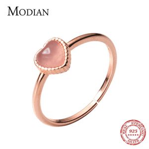 Romantische roze opaal harten elegante rose goud kleur open aanpassing ringen voor vrouwen mode fijne sieraden Valentijnsdag geschenk 210707