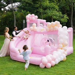 Château gonflable de mariage rose romantique, maison de rebond, maison de jeu gonflable, trampoline de saut pour adultes, enfants, fêtes d'anniversaire, événements avec souffleur
