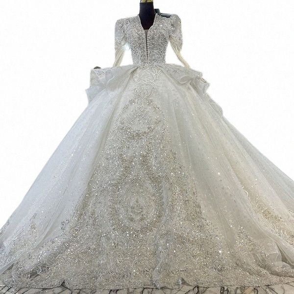 Robe de mariée de conception populaire romantique pour la mariée 2024 robe de bal organza manches longues Illusi perles robe de noiva MN117 h17R #