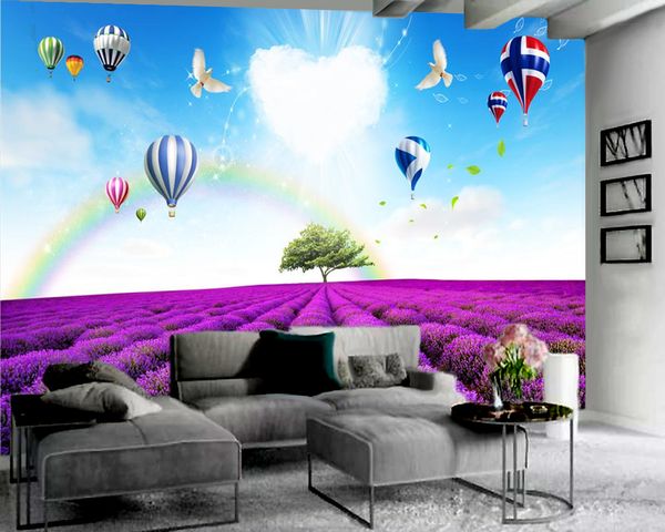 Romantique violet fleurs 3d papier peint intérieur TV fond décoration murale 3d papier peint pour salon Photo personnalisée