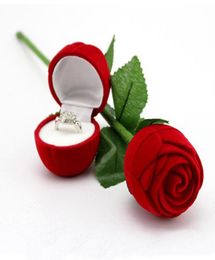 Romantique rouge Rose fleur velours porte-anneau de mariage boucles d'oreilles stockage vitrine pendentifs bijoux boîte-cadeau saint valentin anniversaireda5845667